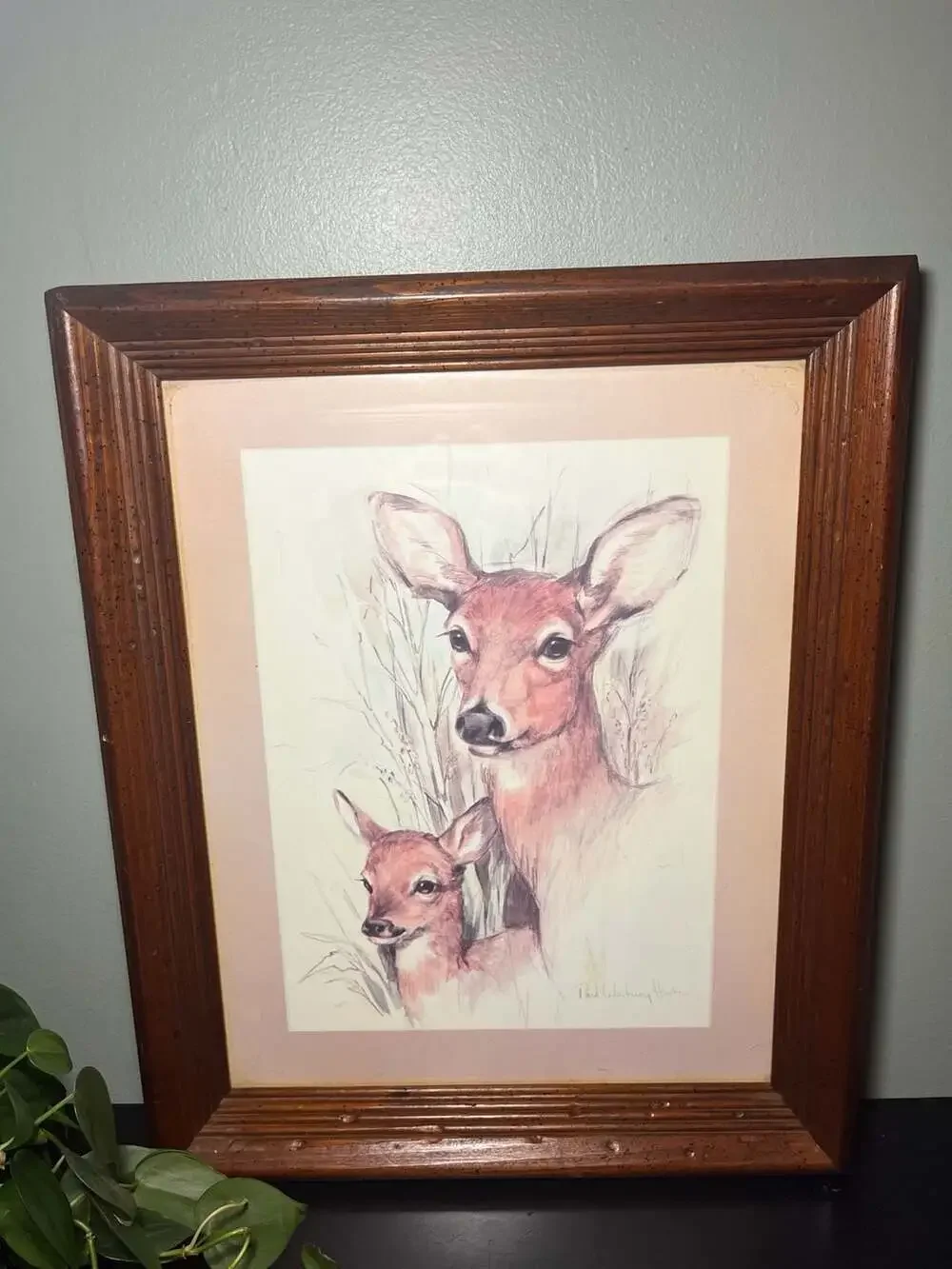 Paul Whitney Hunter Framed Deer and Fawn Print